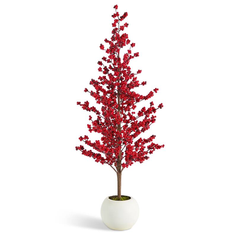 Glitzhome Christmas Greenery PE Dripping Pine Porch Tree with Pinecones and Red Berries