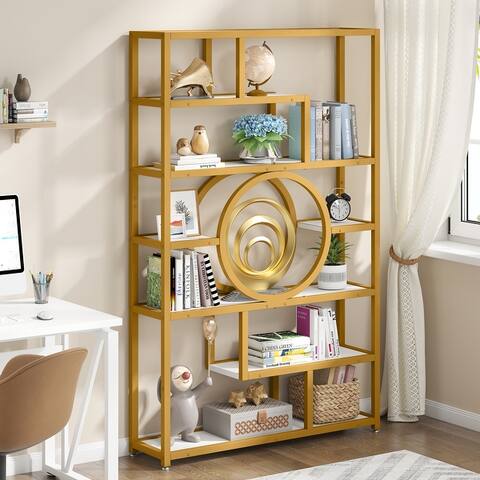 7-Tier Tall Etagere Bookcases Book Shelves,72 Industrial Bookshelves, Wood Open Shelf Display Stand for Living Room Office