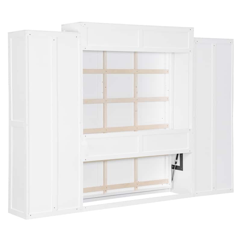 Roomfitters Full/Queen Size Murphy Bed with Closet, Table and Concealed Storage Compartments, Foldable Wall Frame