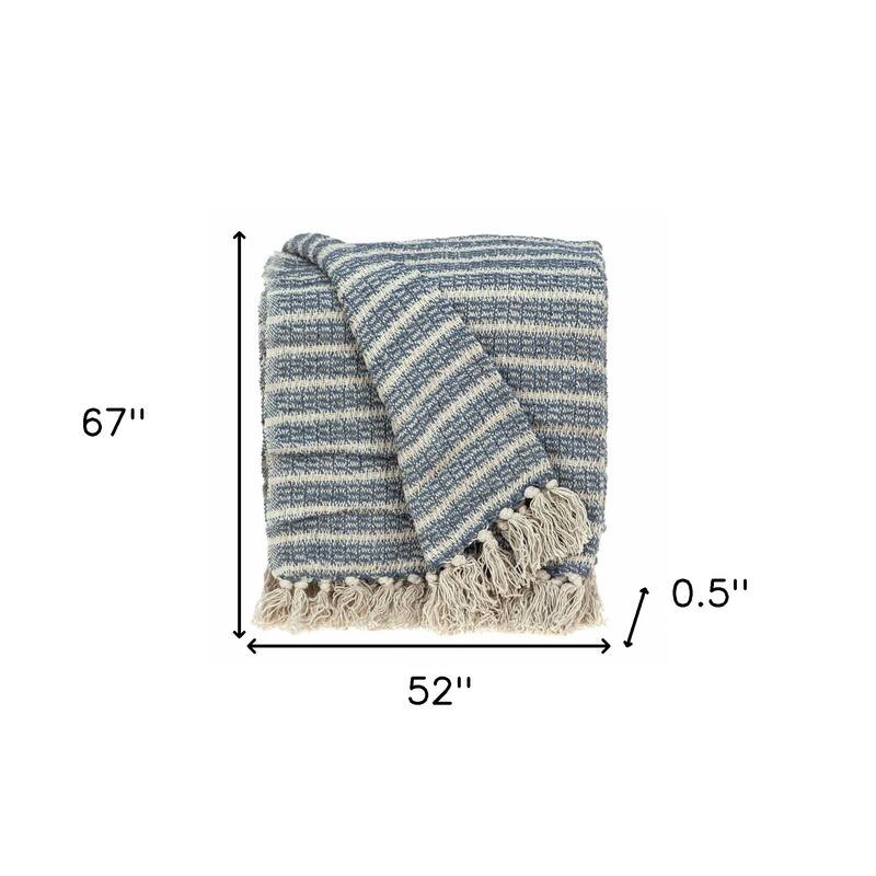 Blue Gray and Beige Cotton Handloom Throw Blanket