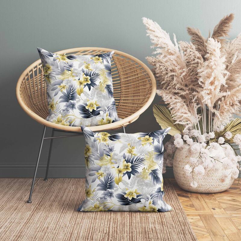 Enchanted Tropics Faux Suede Reversible Throw Pillow Silver and Yellow