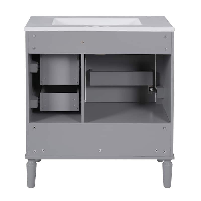 30"Bathroom Vanity with Ceramic Sink,Soft-Close Door with Built-in Shelf,Standard Drawer,Divider Drawer,Ample Storage Cabinet