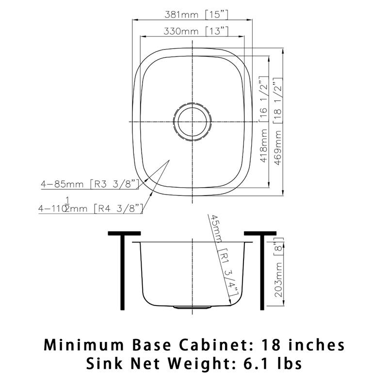 Sinber Undermount Single Bowl 304 Stainless Steel Kitchen Sink