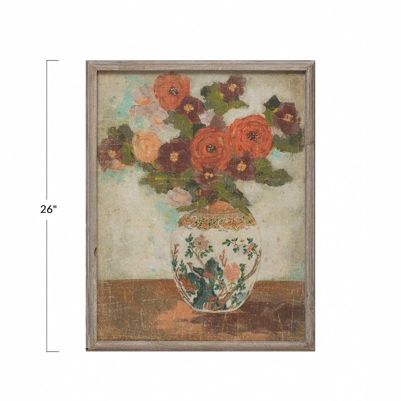 Wood Framed Wall Décor with Flowers in Vase
