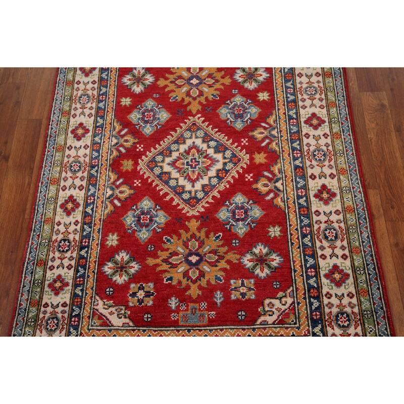 Red Kazak Accent Rug Hand-Knotted Traditional Oriental Wool Carpet - 3'3" x 4'9"