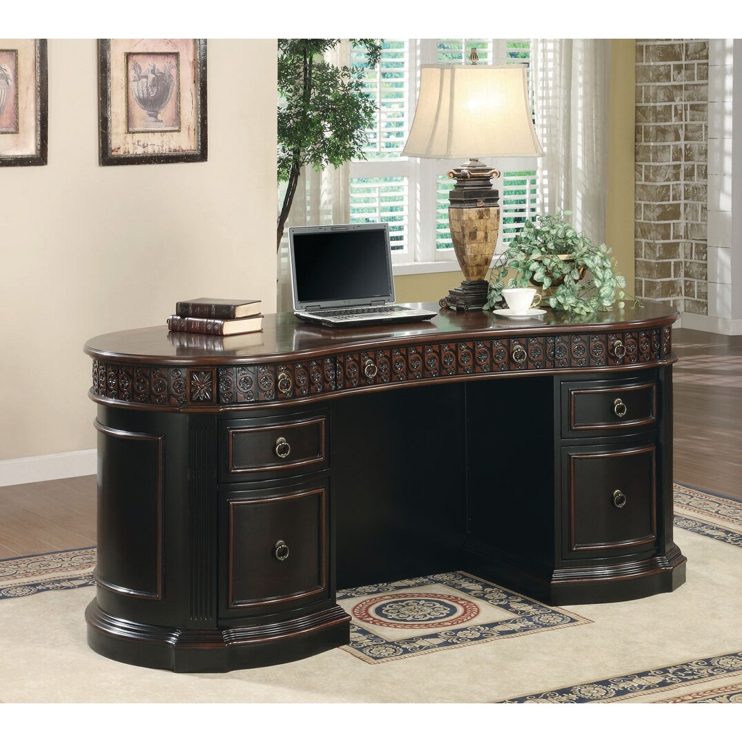 Gracewood Hollow Adebayo 7 drawer Espresso and Chestnut Executive Oval Desk