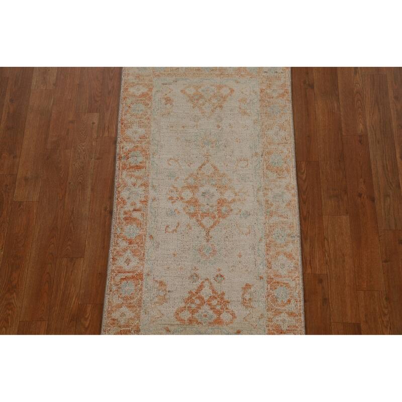 Geometric Oushak Turkish Traditional Oriental Wool Rug Hand-knotted - 1'11" x 3'10"