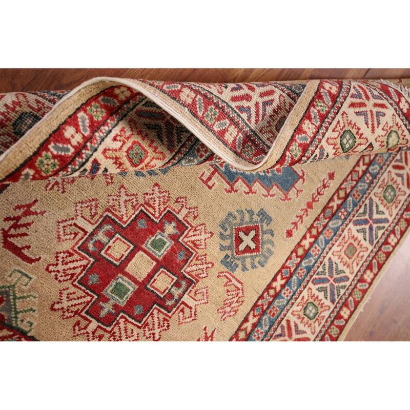 Oriental Kazak Foyer Rug Hand-Knotted Traditional Beige Wool Carpet - 3'4" x 4'7"