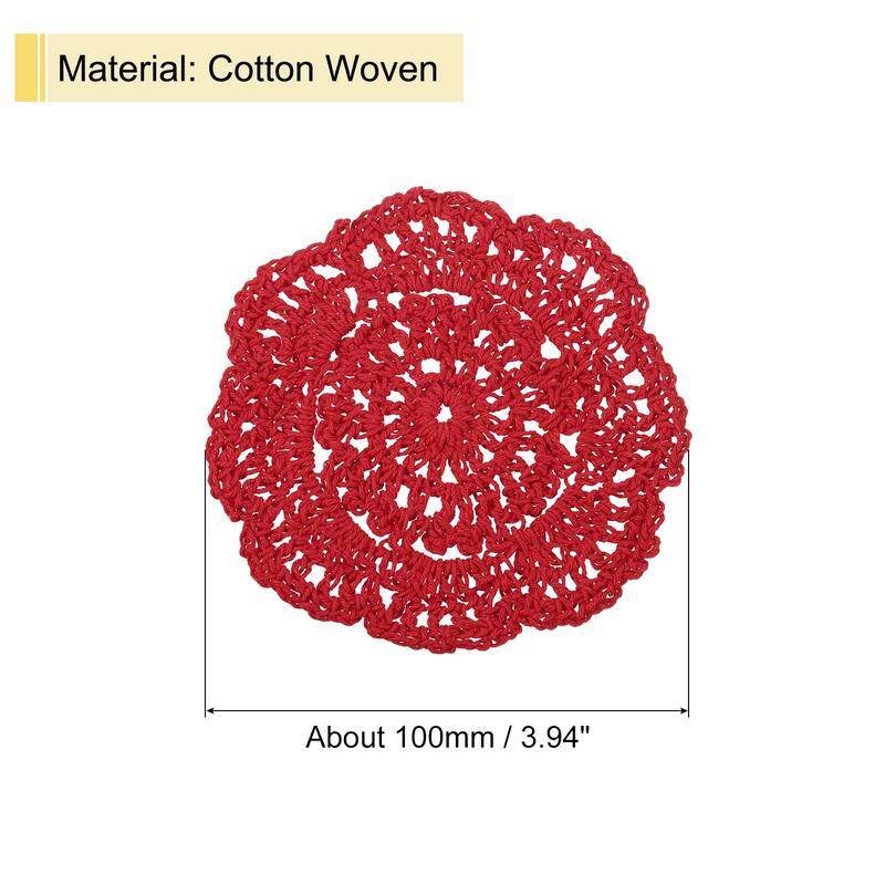 Crochet Doilies, 4Pcs 4" - Cotton Woven Round Fabric Coasters - 100mm - Bright Red
