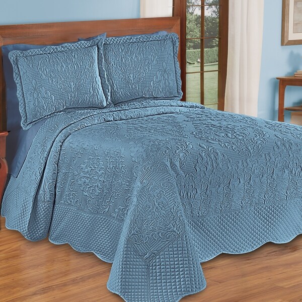 Lovely Victoria Damask Textured Design Oversized Bedspread - Bed