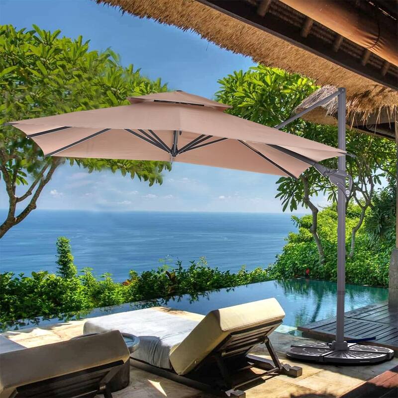 10-foot Aluminum Offset Cantilever Umbrella with 360-degree Rotation