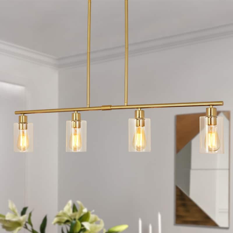 4-Light 43.7"W Kitchen Pendant Lighting witn Clear Glass Shades - Gold