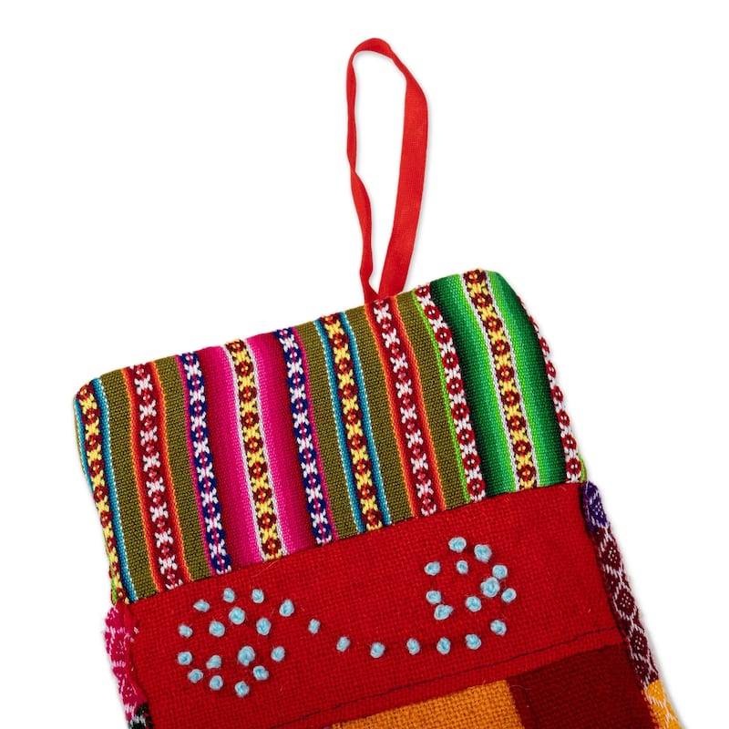 Novica Handmade Christmas With Flowers Embroidered Christmas Stocking