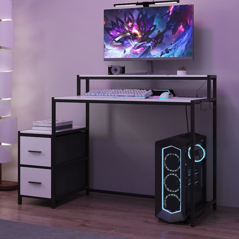 39.4" French Gaming Computer Desk with Power Outlet, 24 Colors & 2 Drawers