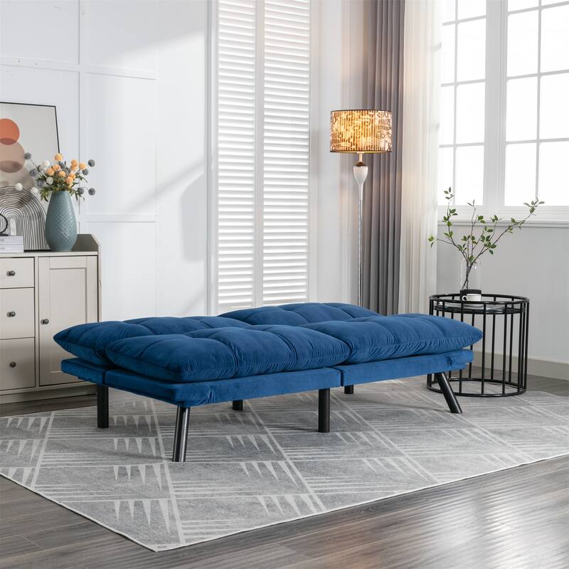 Velvet Sofa Bed with Adjustable Armrest and Backrest