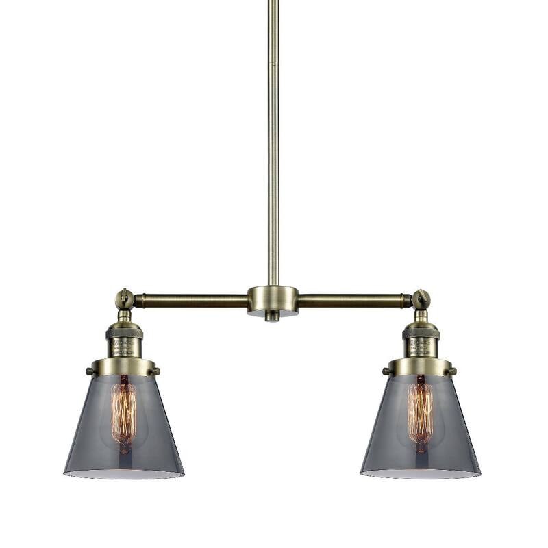 Innovations Lighting Small Cone 2 Light 21" Wide Linear Chandelier - Antique Brass / Smoked