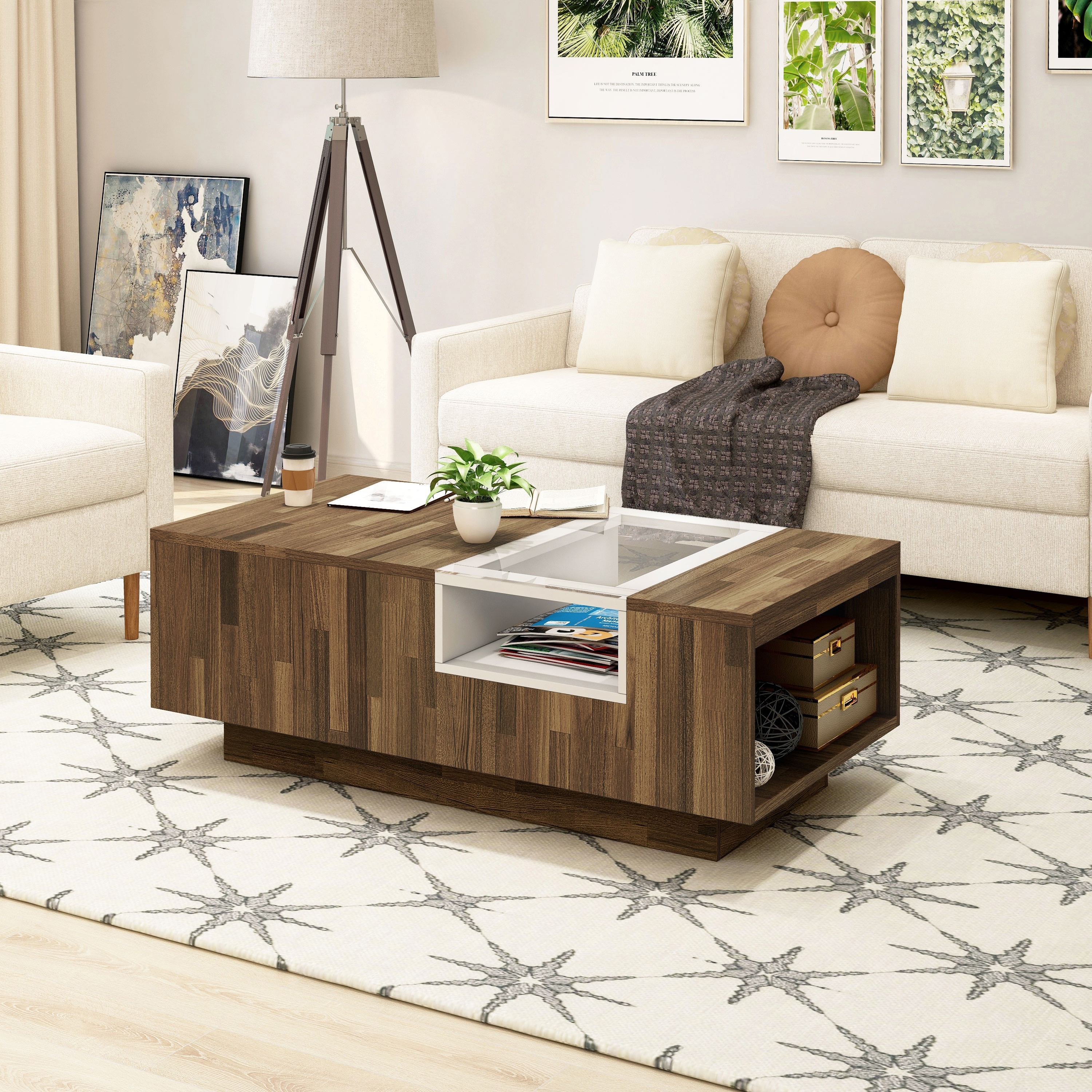 Anastasia Contemporary Two Tone Glass Top Coffee Table Overstock 32292372