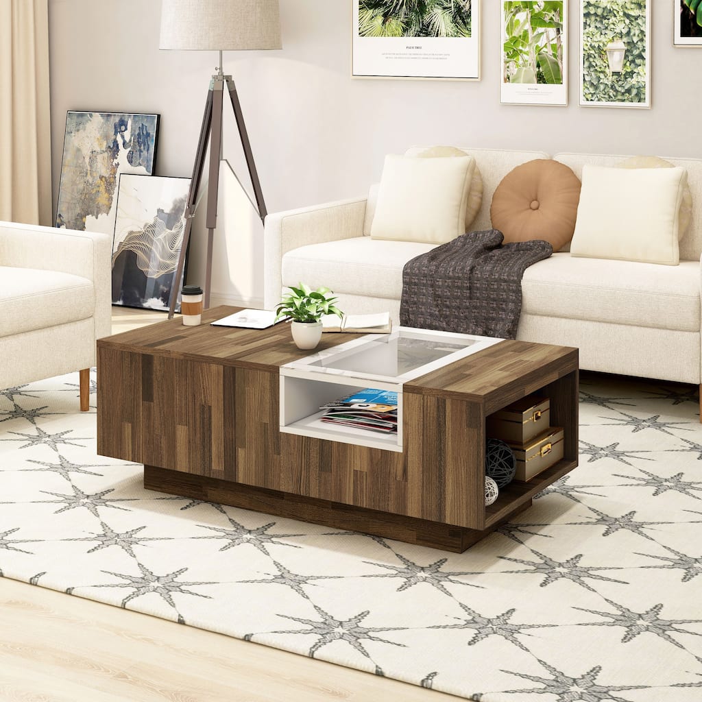 DH BASIC Modern Light Hickory 47-inch Two-tone 3-shelf Coffee Table by Denhour