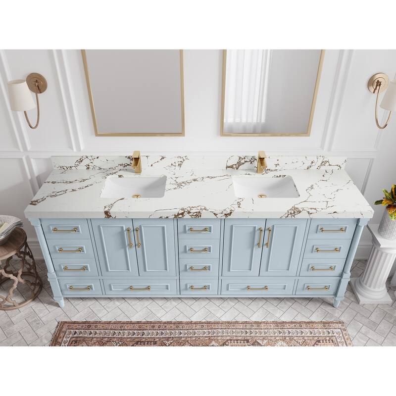 Willow Collections 84 in. W x 22 in. D Aberdeen Double Bowl Sink Bathroom Vanity in Pewter Green with Countertop