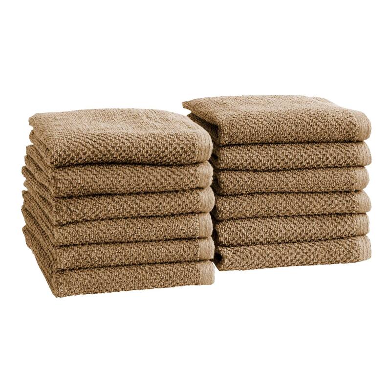 Linery & Co. Luxury Cotton Textured Bath Towel - Washcloth (Pack of 12) - Mocha