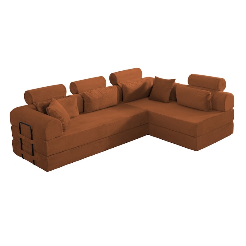 106.3" L-Shaped Corduroy Sectional Sofa with Pillows, No Assembly Required