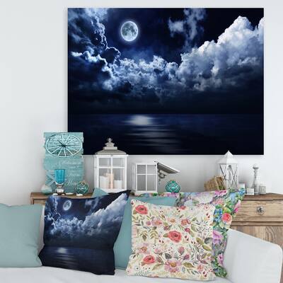 Designart "Full Moon in Cloudy Night Sky" Modern Canvas Wall Art Print