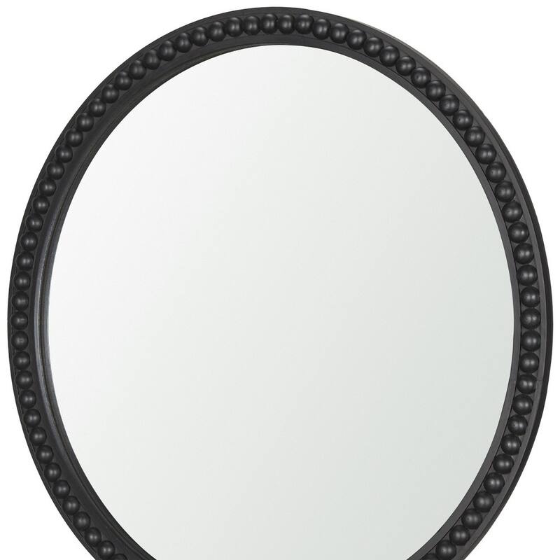 HomeRoots 30" Black Solid Wood Beaded Round Framed Accent Mirror - 30.04 in. x 30.04 in. x 1.48 in.