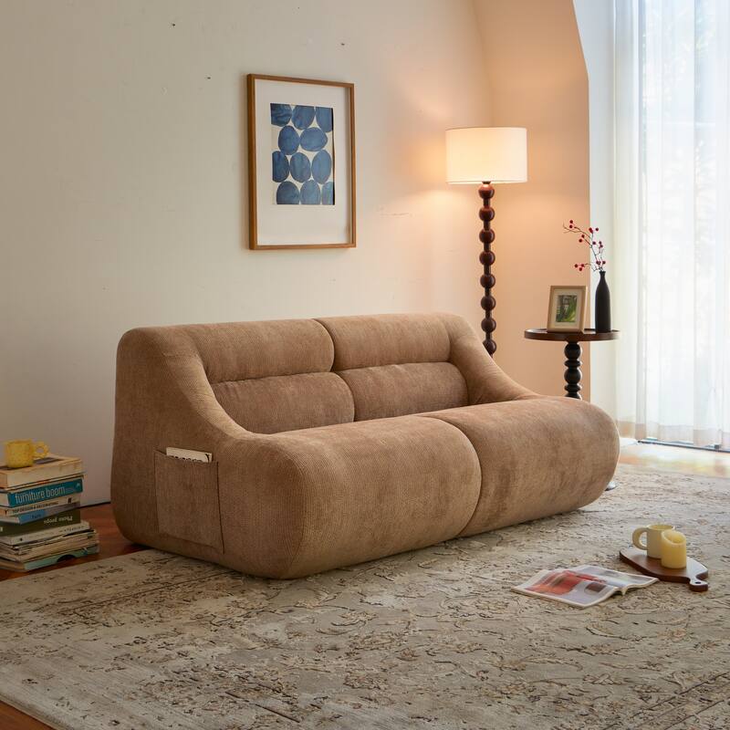 Chenille Loveseat, Memory Foam 2-Seater Couch Upholstered Deep Seat Sofa - Brown