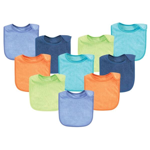 slide 1 of 1, Hudson Baby Infant Boy Rayon from Bamboo Terry Bibs, Blue Orange Lime, One Size - Blue Orange Lime - One Size