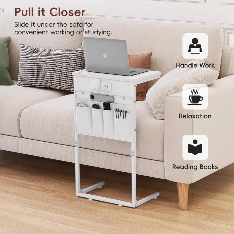 C Shaped End Table with Charging Station - 16.35"D x 10.84"W x 28.23"H