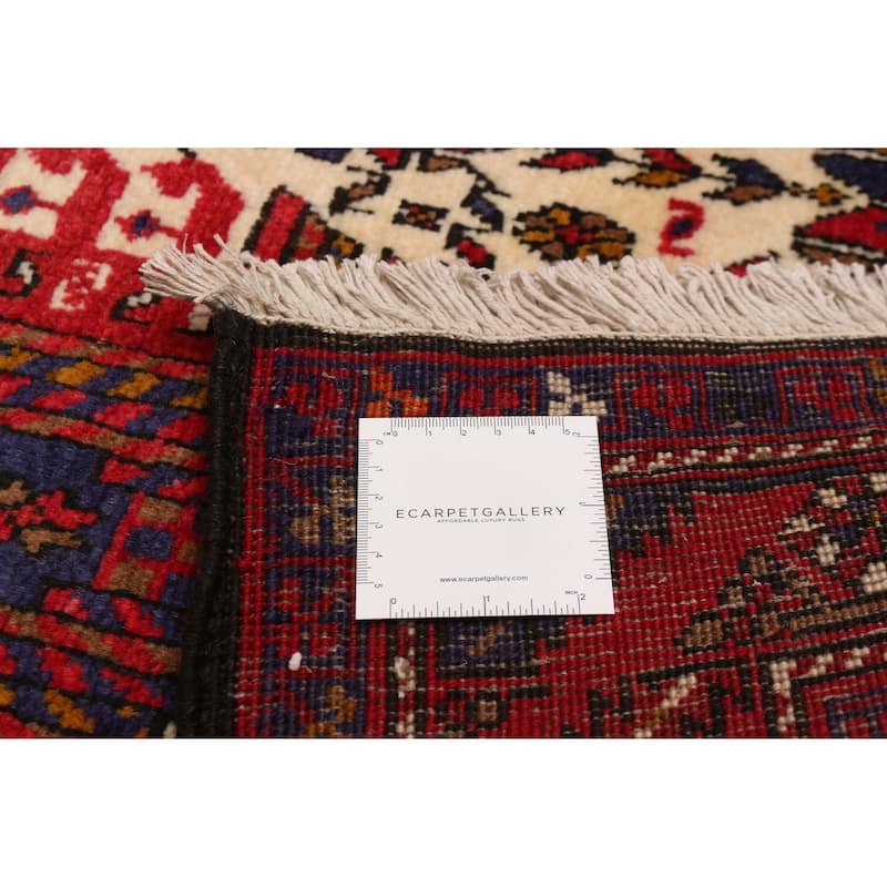 ECARPETGALLERY Hand-knotted Sarabi Cream, Red Wool Rug - 3'2 x 14'5