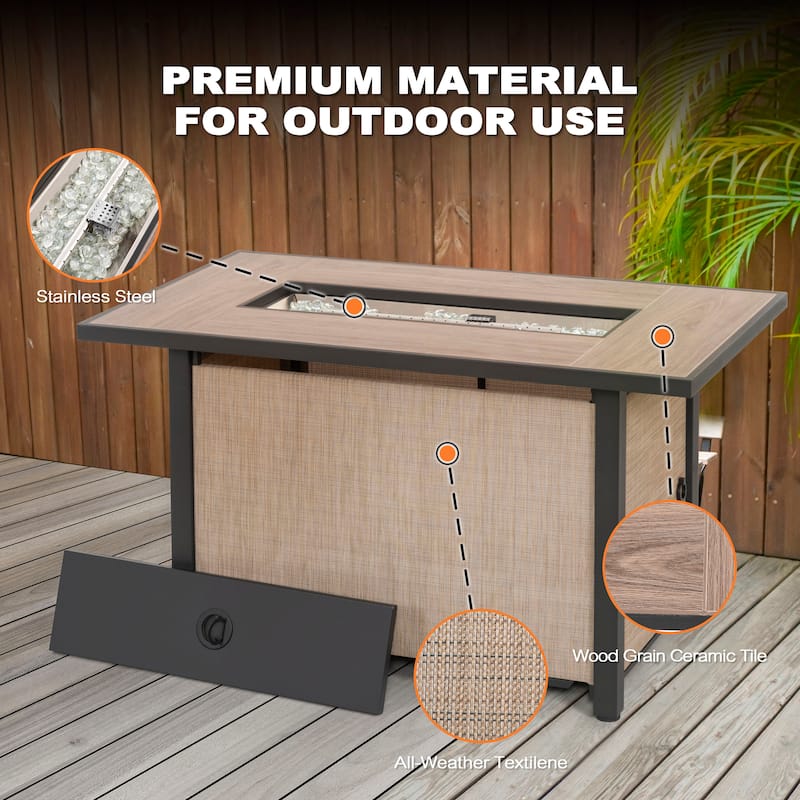 Outdoor 43’’ Fire Pit Table, 50,000 BTU Propane Fire Pit with Lid
