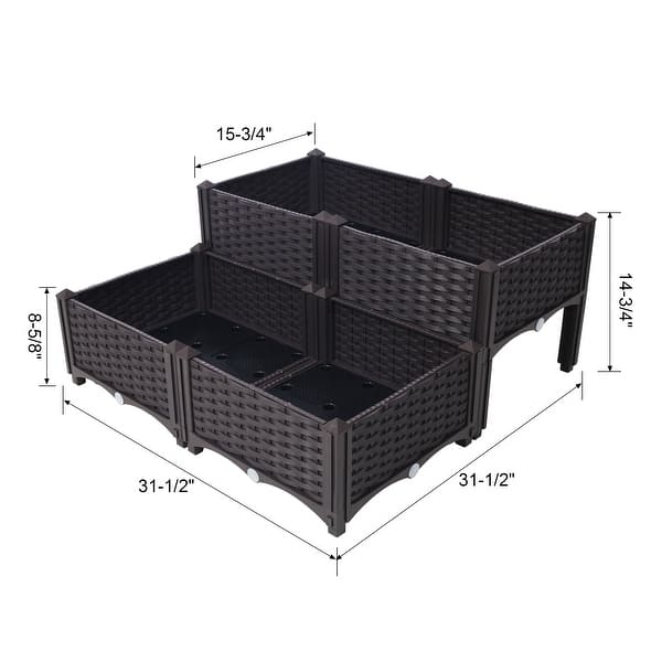 GDFStudio - Outdoor/Indoor 4-Piece Self-Watering Raised Garden Bed Planter Box with Legs for Vegetables, Herbs and Flowers