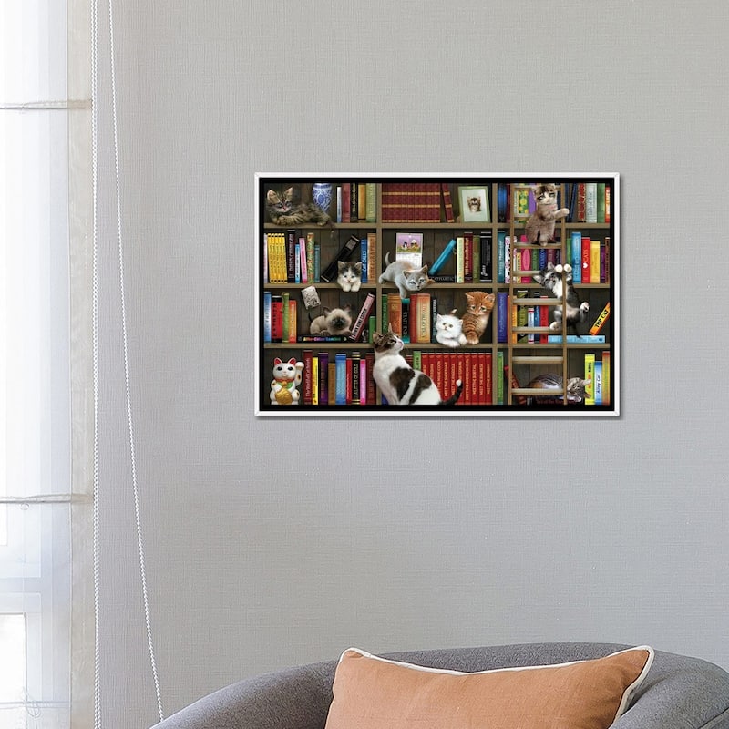 iCanvas "Library Kitties" by Giordano Studios Framed Canvas Print