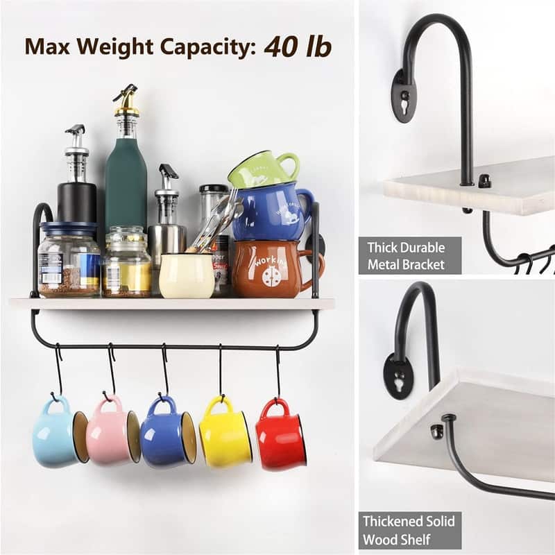 Floating Wall Shelves for Kitchen Bathroom Coffee Nook - 2"D x 17"W x 5.9"H