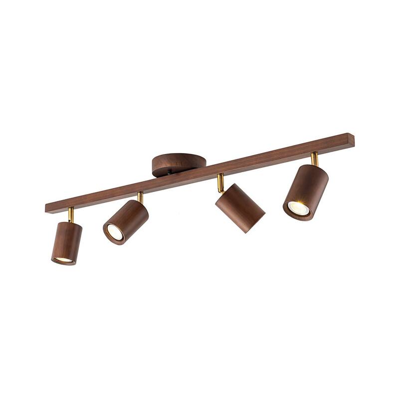 4-Light Walnut Wood Grain Adjustable Linear Track Light 39.4in