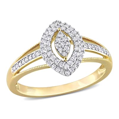 Miadora 1/4ct TDW Diamond Double Halo Marquise Cluster Split Shank Ring in 10k Yellow Gold
