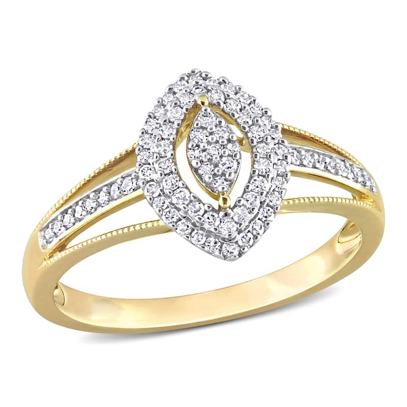 Miadora 1/4ct TDW Diamond Double Halo Marquise Ring in 10k Yellow Gold