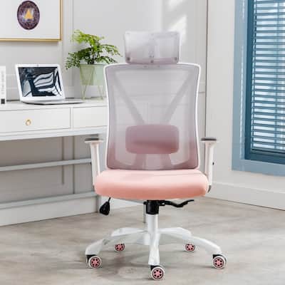 Clihome Pink and Gray Home Office Chair with Adjustable Lumbar Support - N/A