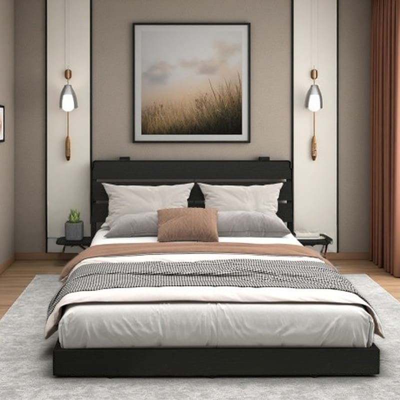 Queen Floating Bed Frame with RGB LED Lighting, Storage Headboard, USB & Type-C Charging Ports, Modern Wooden Platform Bed