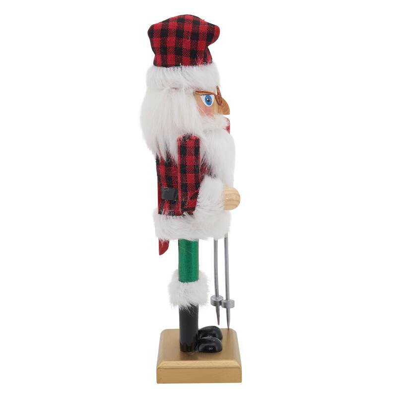 Skier Nutcracker Decoration With Buffalo Plaid Design