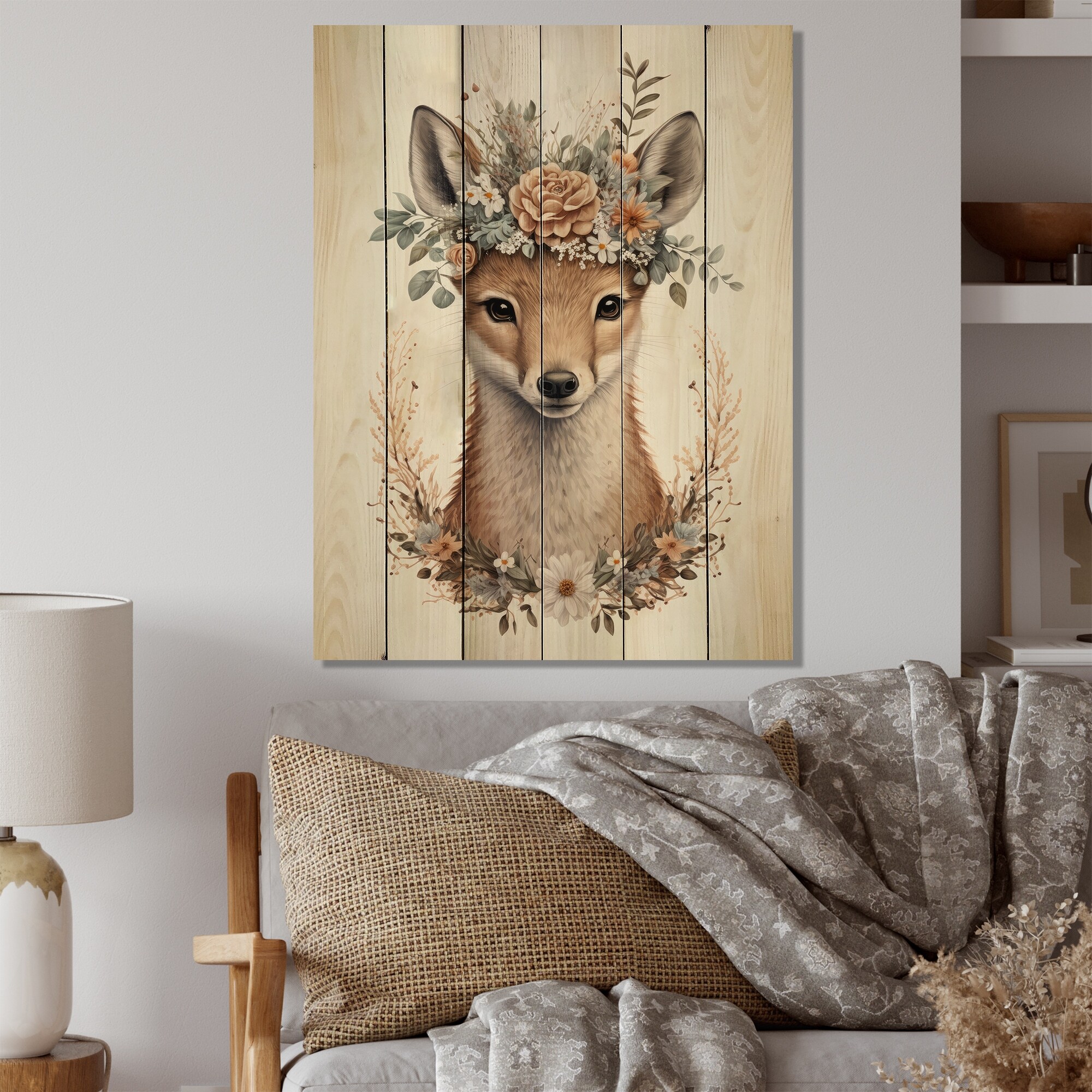 Designart 'Cute Baby Fox With Floral Crown III' An...