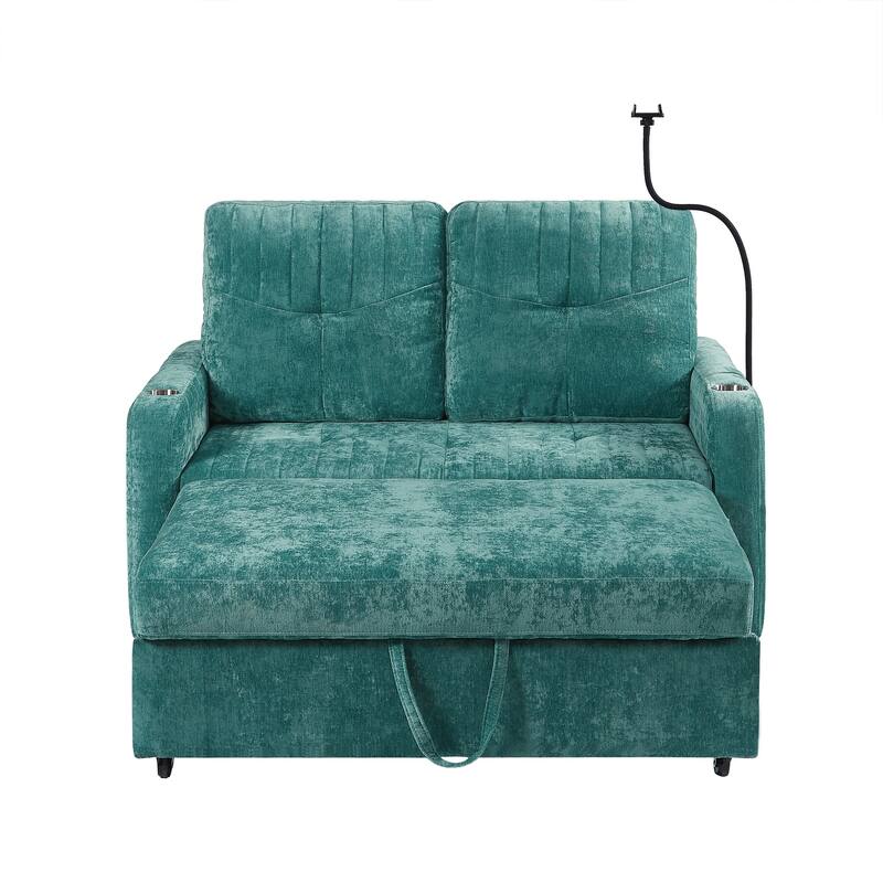 53.9" Modern Loveseat Pull-Out Sofa Bed With Adjustable Backrest