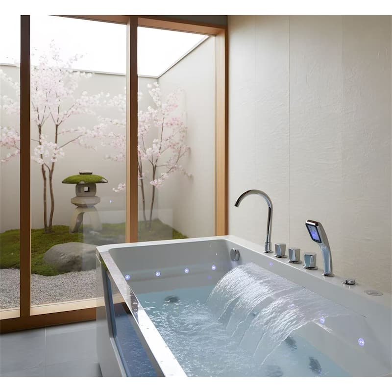 67" Whirlpool Bathtub, Hydrotherapy Jetted Bathtub with Glass Panel