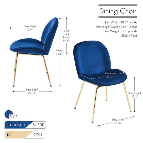 dimension image slide 1 of 4, Porthos Home Otis Dining Chair, Suede Upholstery, Gold Legs, Armless