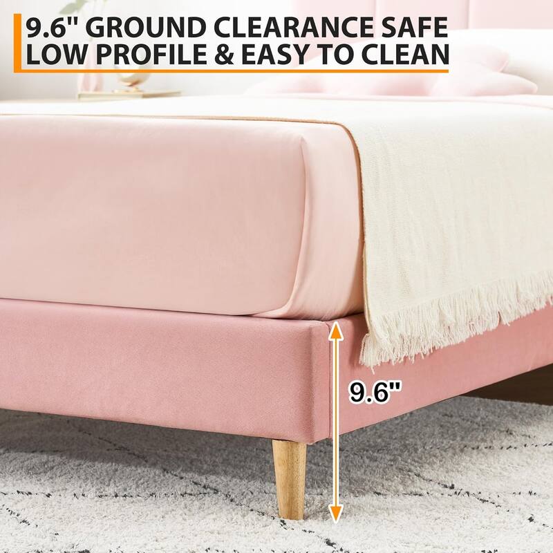 Twin Upholstered Platform Bed Frame with Wave Headboard, Wood Slats, No Box Spring Needed, for Kids or Teens