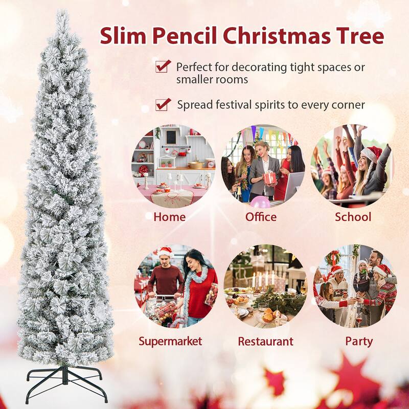 Gymax 4.5/6/7 FT Pre-Lit Artificial Christmas Tree Slim Pencil Xmas