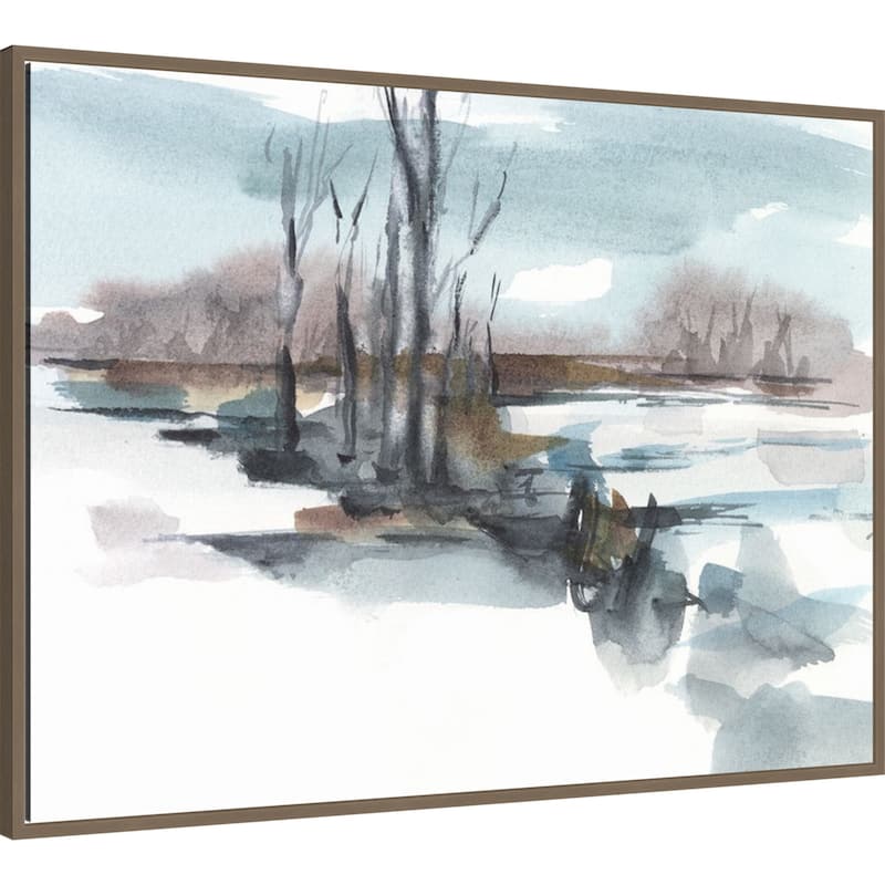 Winter Stream Watercolor II by Ethan Harper Framed Canvas Wall Art Print - Sylvie Dark Gold