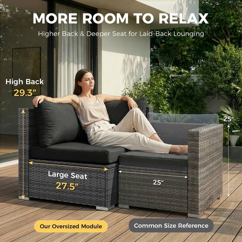 Outdoor Sectional Conversation Set PE Wicker with Double Chaise Lounge, 60,000 BTU Fire Pit Table