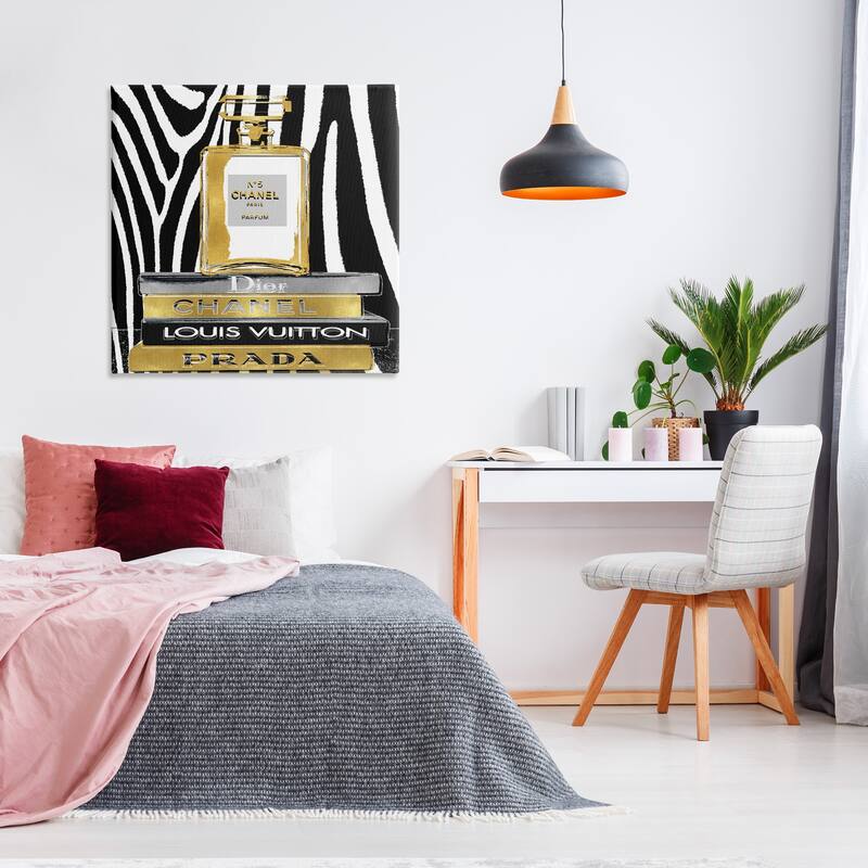 Stupell Glam Fragrance Fashion Book Stack Black Zebra Print Canvas Wall Art
